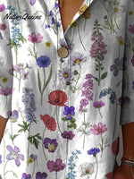Spring Botanical Garden Pattern Printed Women's Casual Cotton Linen Shirt