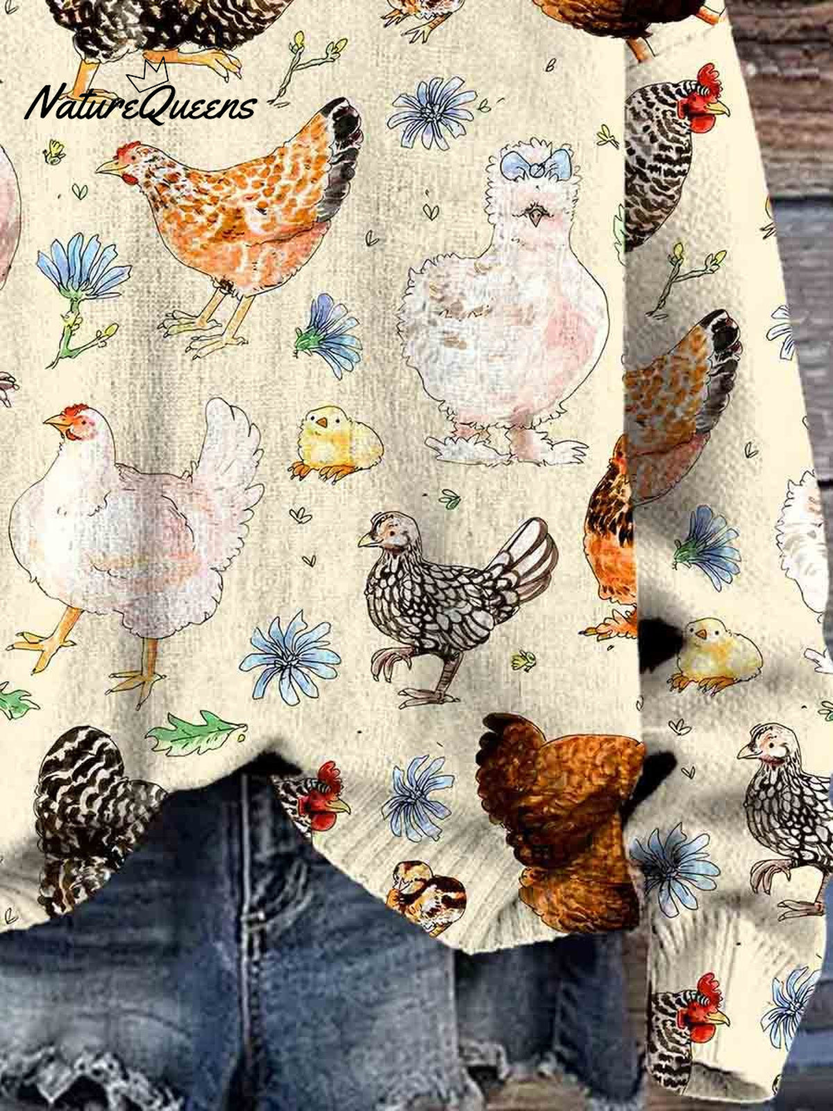 Christmas Chicken Cute Art Print Knit Pullover Sweater