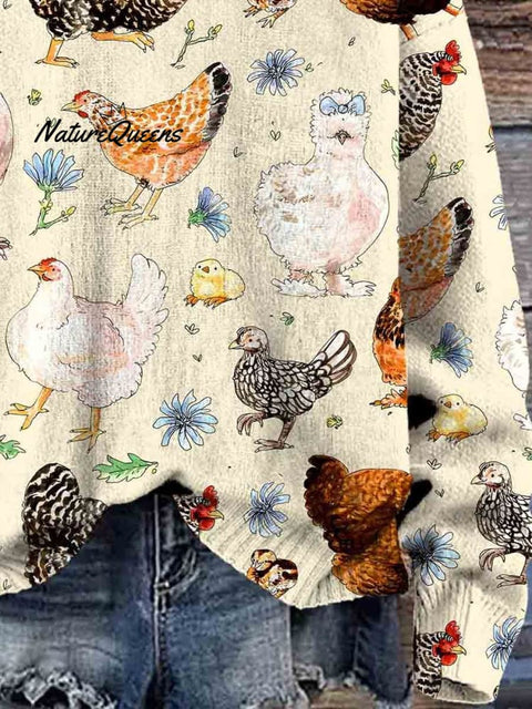 Christmas Chicken Cute Art Print Knit Pullover Sweater