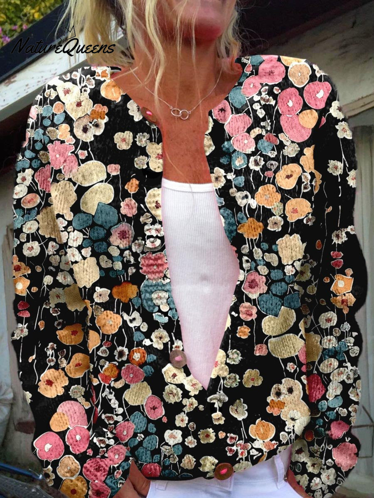 Flower Print Buttoned Cardigan Sweater