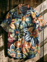 Flowers Vintage Print Casual 100% Cotton Shirt