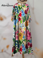 Women's Watercolor Floral Art Print Flowy Dress