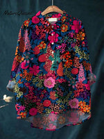Women's Vinatge Flower Print Casual Cotton And Linen Shirt