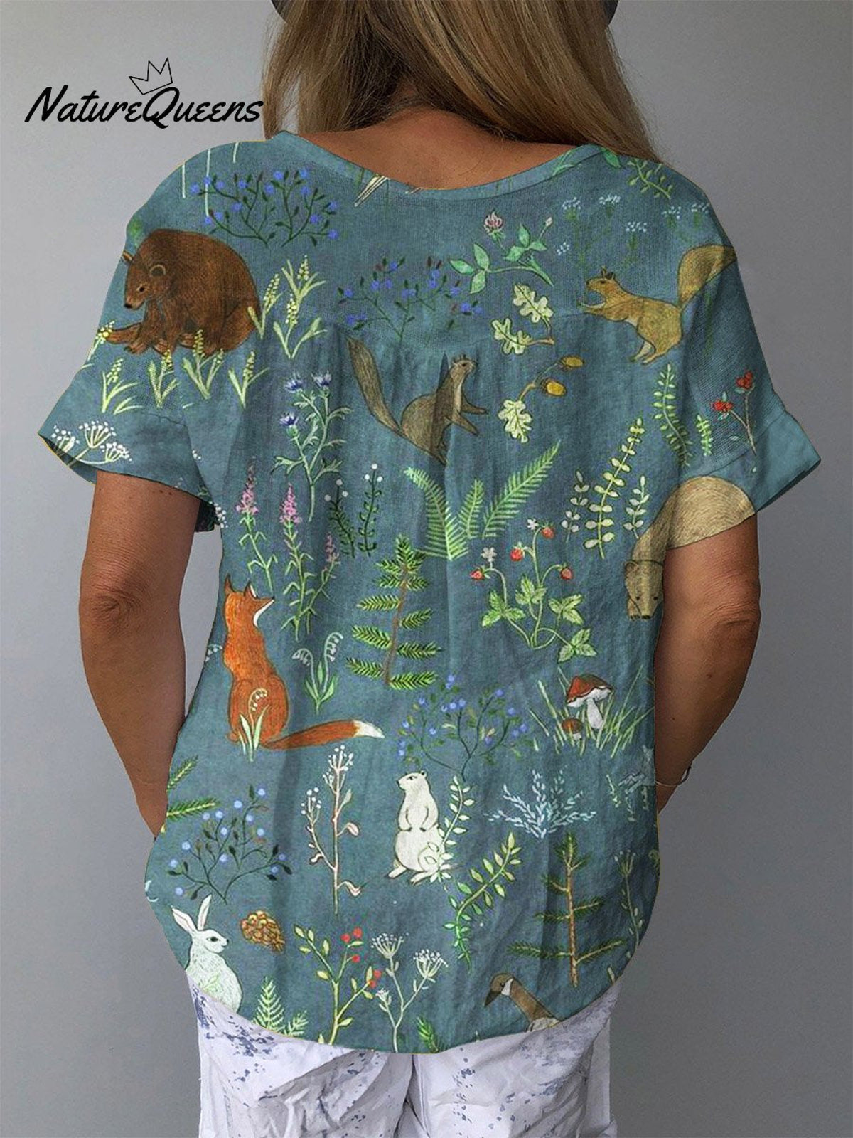 Women’s Lovely Floral Animals Art Print Casual Cotton And Linen Shirt