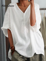 Women's V-neck Casual Cotton And Linen Shirt