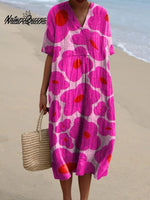 Vibrant Pink Floral Pattern Printed Women's Casual Cotton And Linen Shirt