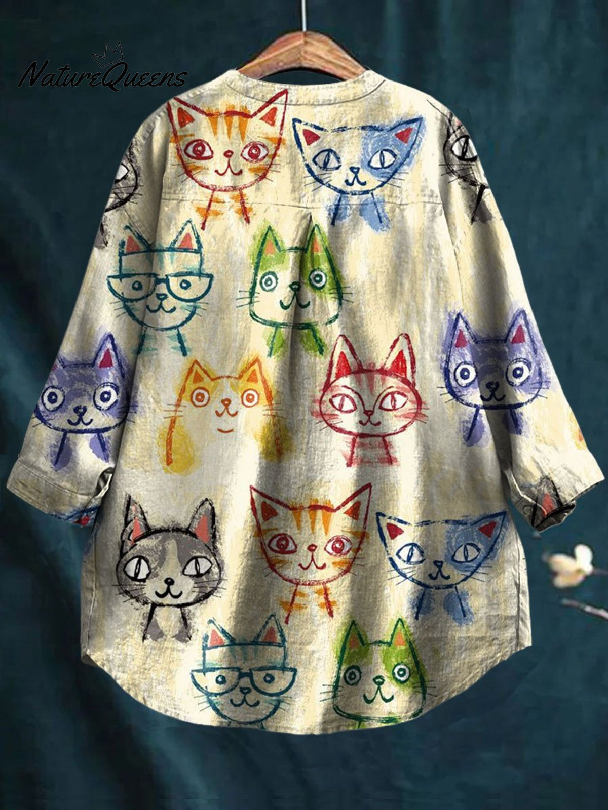 Women's Cute Cat Print Casual Cotton And Linen Shirt