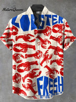 Vintage Lobster Art Print Casual 100% Cotton Shirt