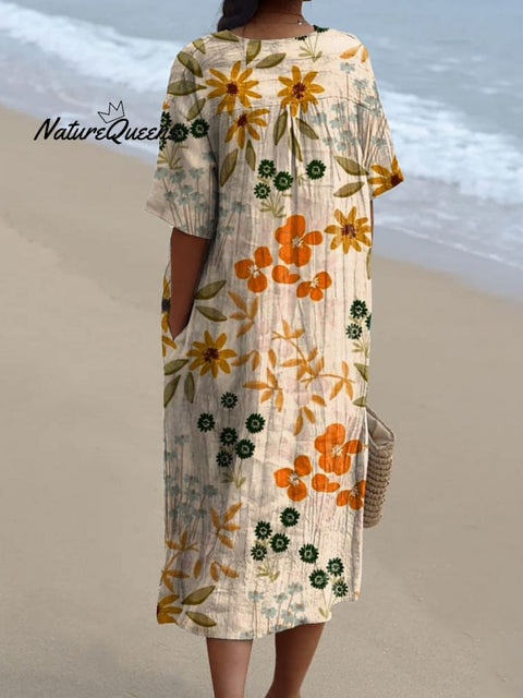 Women’s Retro Floral Art Print Casual Flowy Dress