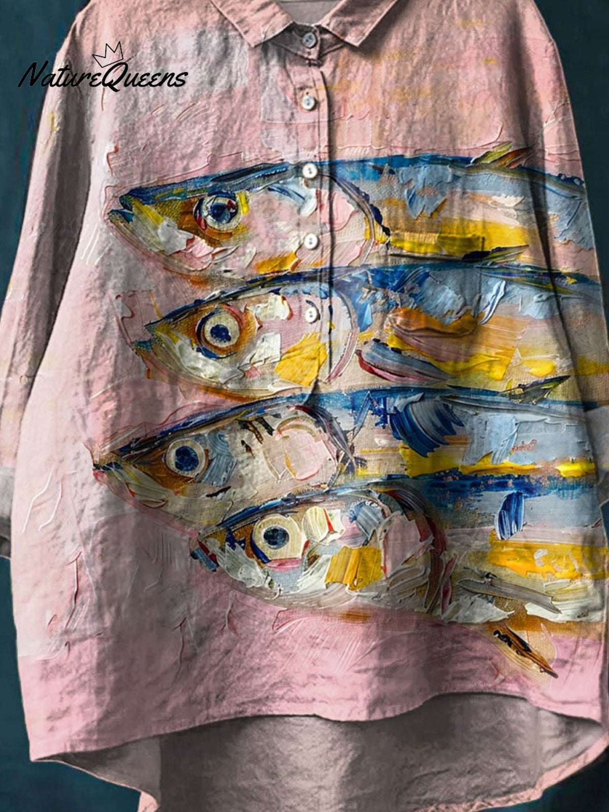 Vintage Lovely Sardines Art Print Casual Cotton And Linen Shirt
