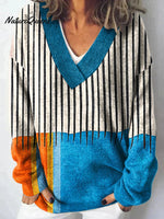 Minimalist Abstract Geometry ArtPrint Knit V-neck Pullover Sweater