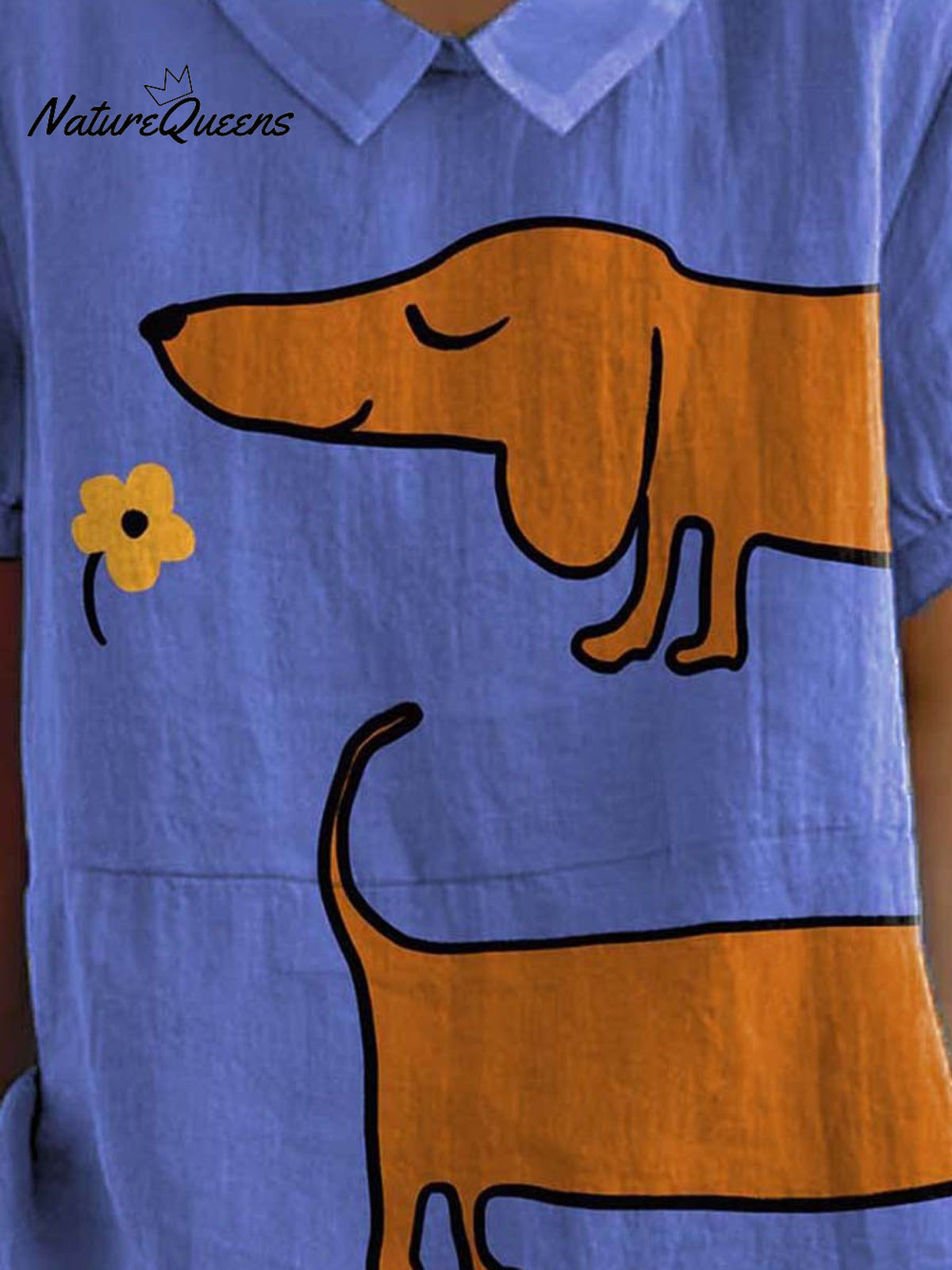 Women's Vintage Lovely Dachshund Art Print Casual Cotton And Linen Shirt