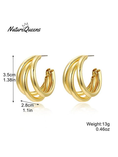 Geometric Metal Shape Plain Hoop Earrings 2 / Onesize