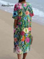 Women's Watercolor Splash Fluid Art Print Flowy Dress