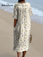 Women's Vintage Floral Art Print Casual Flowy Dress
