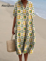 Women's Flower Watercolor Splash Fluid Art Print Flowy Dress