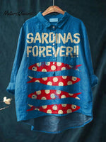 Women's Sanrdinas Forever Fish Art Print Casual Cotton And Linen Shirt
