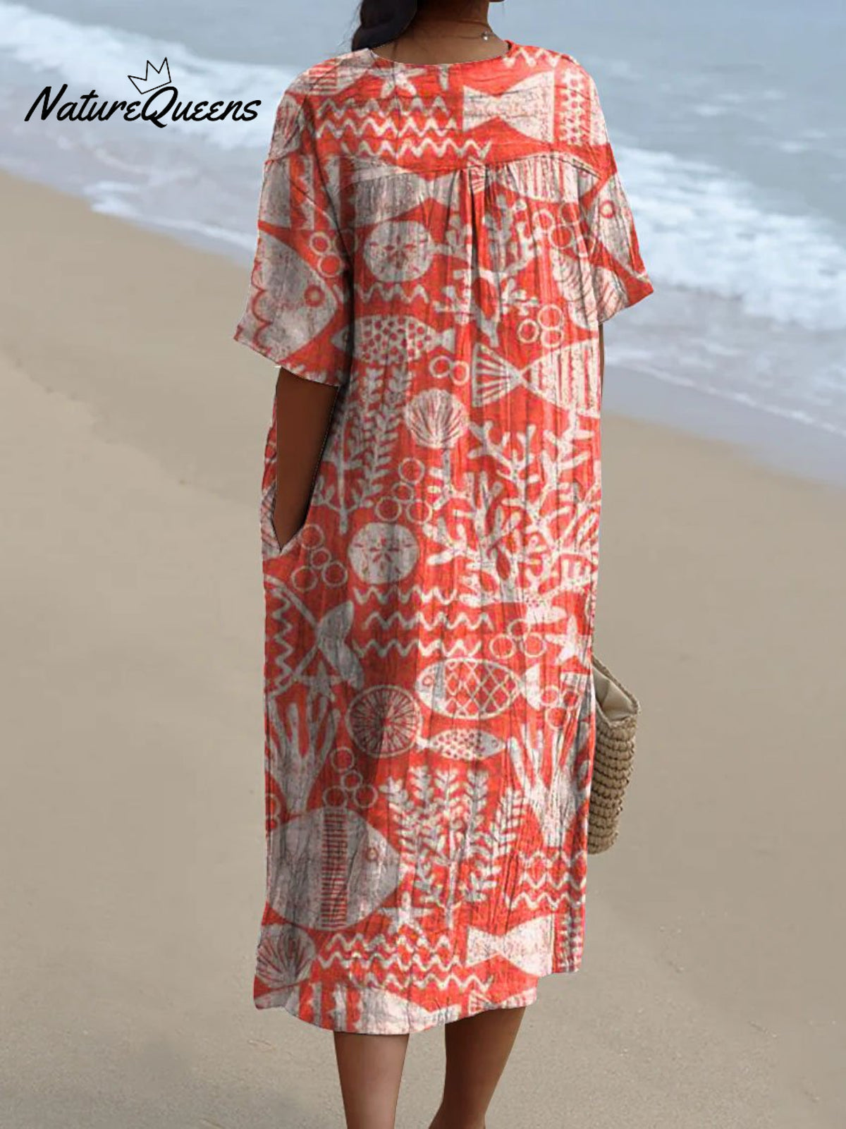 Women's Vintage Lovely Fish Art Print Flowy Dress