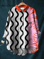 Contemporary Art Pattern Printed Women's Casual Cotton And Linen Shirt