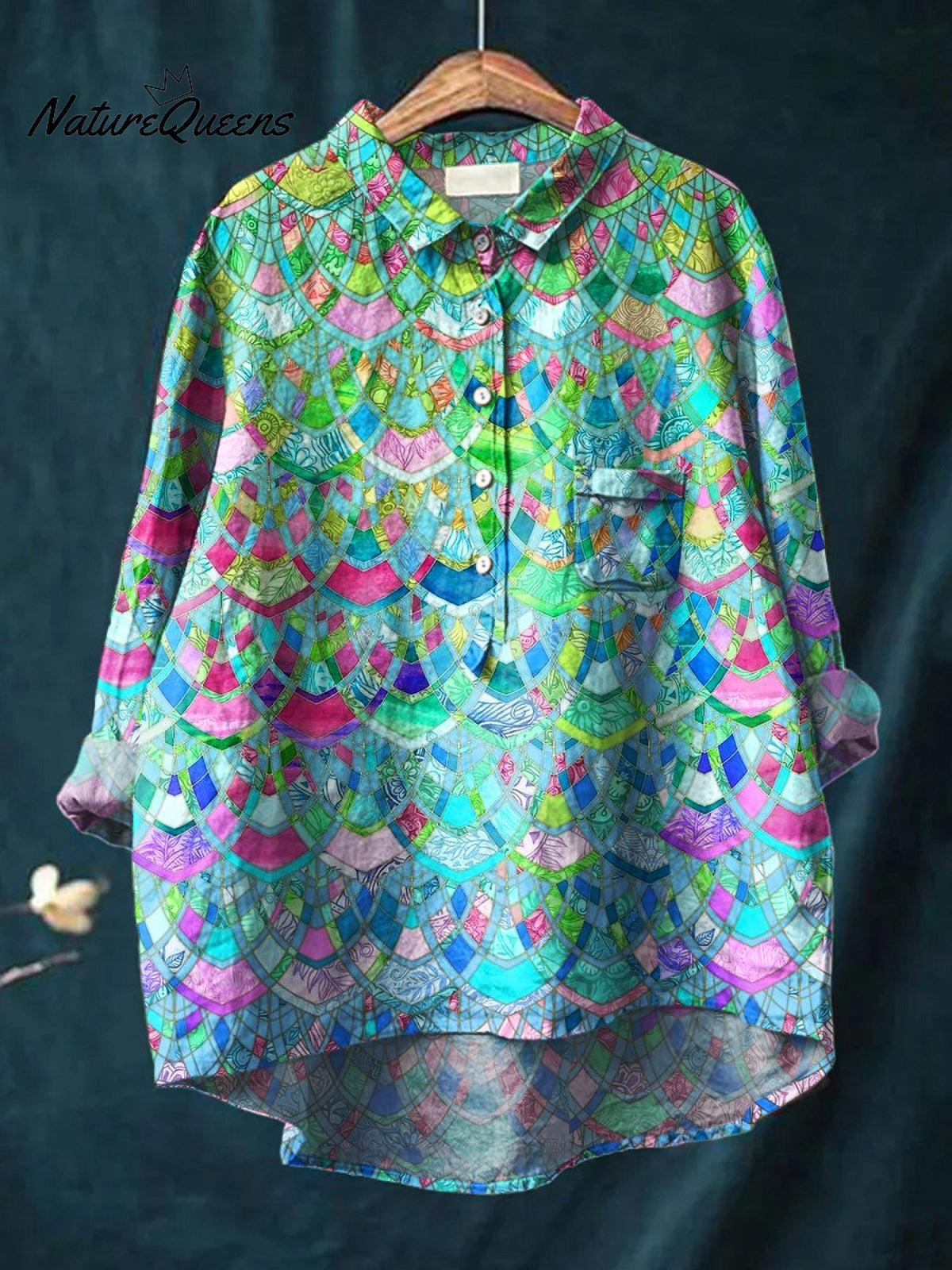 Women's Retro GeometryArt Print Casual Cotton And Linen Shirt