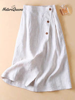 Women’s Summer Cotton And Linen Mid-Length Skirt White / M