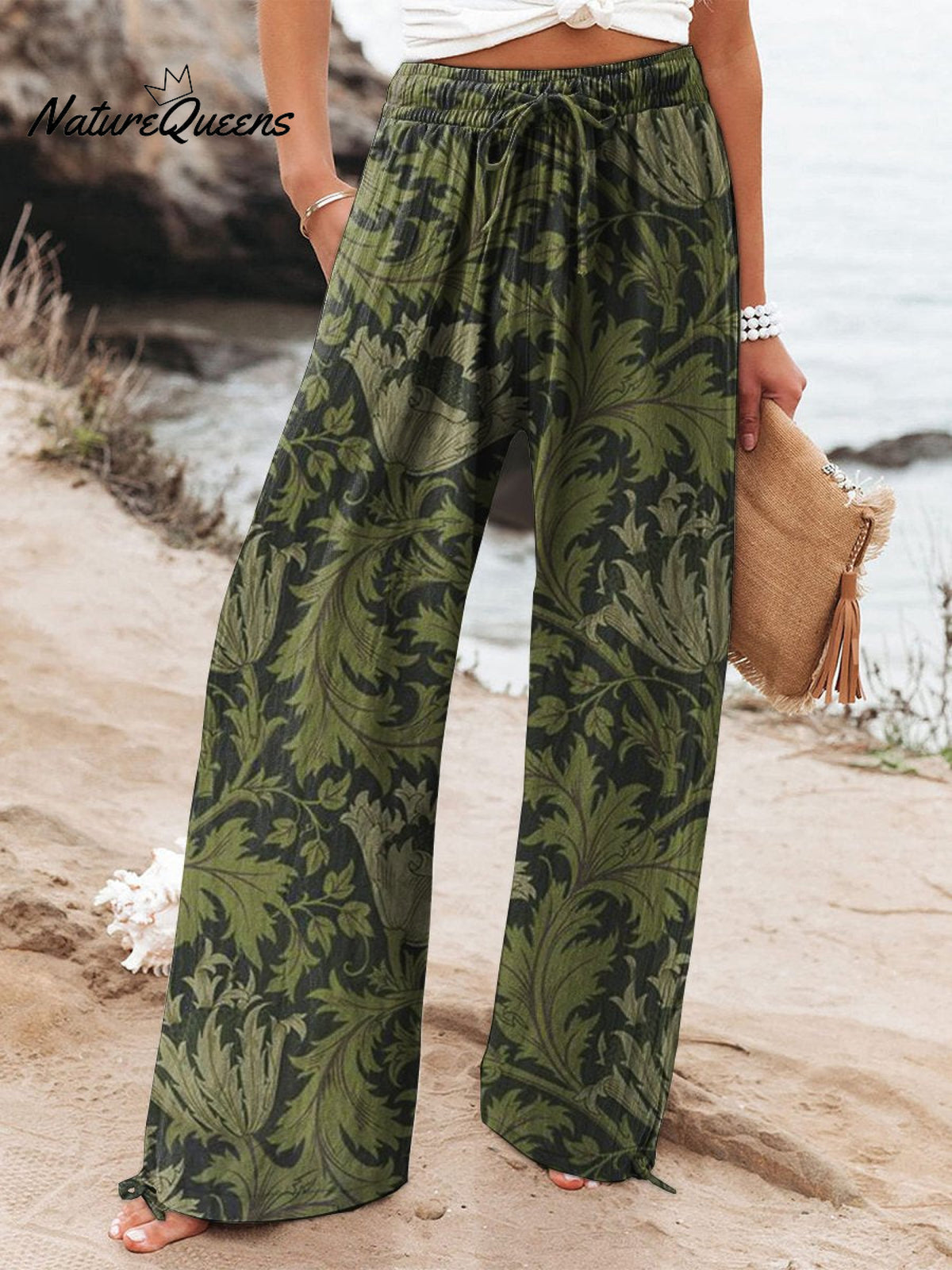 Women's Flowers Art Printed Cotton And Linen Casual Pants