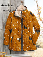 Halloween Black Cat Art Print Buttoned Cardigan Sweater