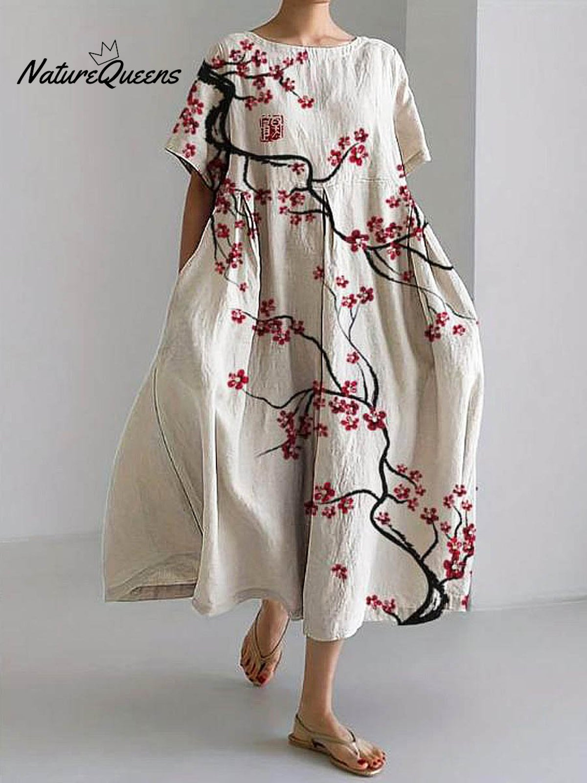 Women's Vintage Lovely Floral Art Print Large Size Loose Casual Dress