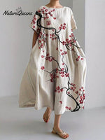 Women's Vintage Lovely Floral Art Print Large Size Loose Casual Dress