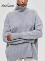 Women's Solid Color Stylish Long-sleeved Loose turtleneck Warm Casual Knitted Sweater