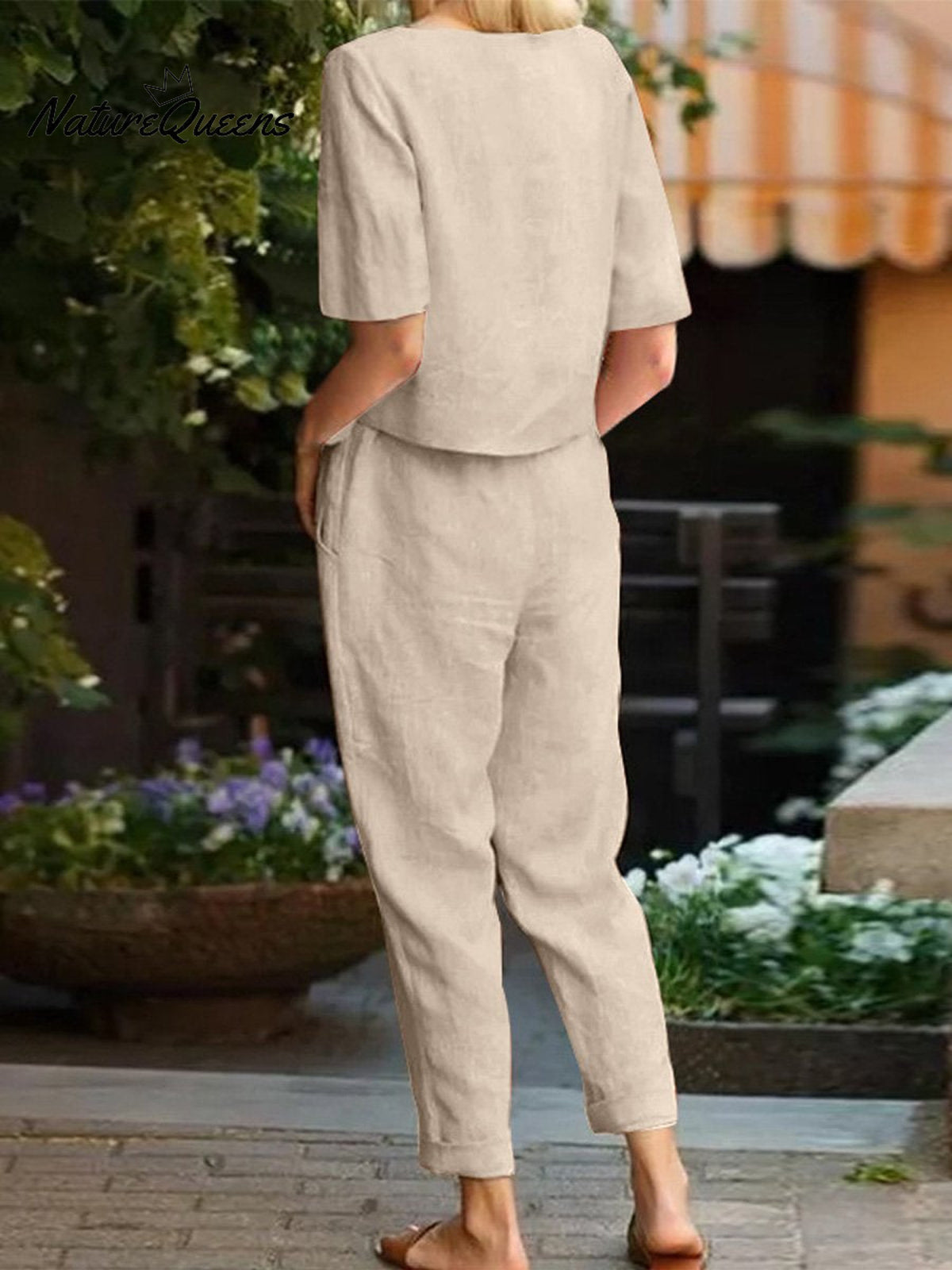 Cotton And Linen Summer Half - Sleeve Oversized Homewear Suit