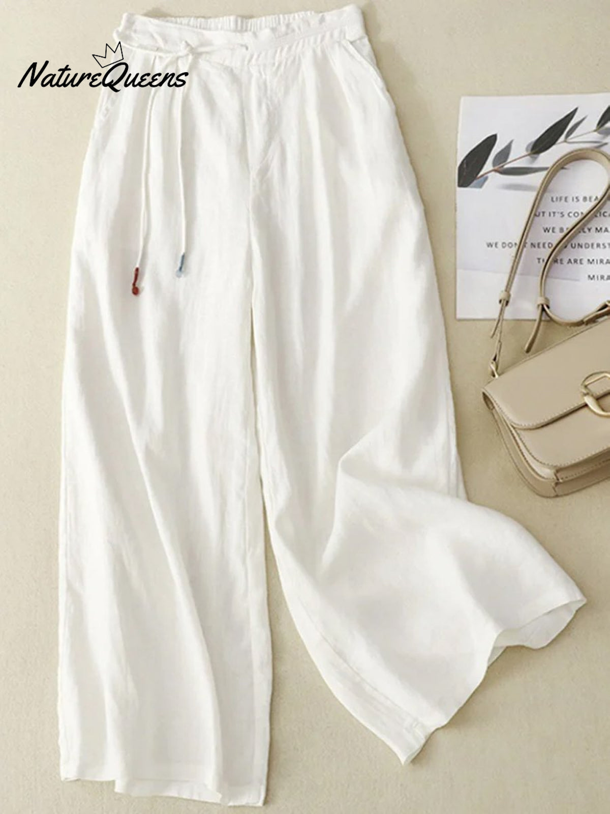 Women's Literary Solid Color Cotton and Linen Wide-leg Pants Cropped Pants