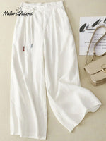 Women's Literary Solid Color Cotton and Linen Wide-leg Pants Cropped Pants