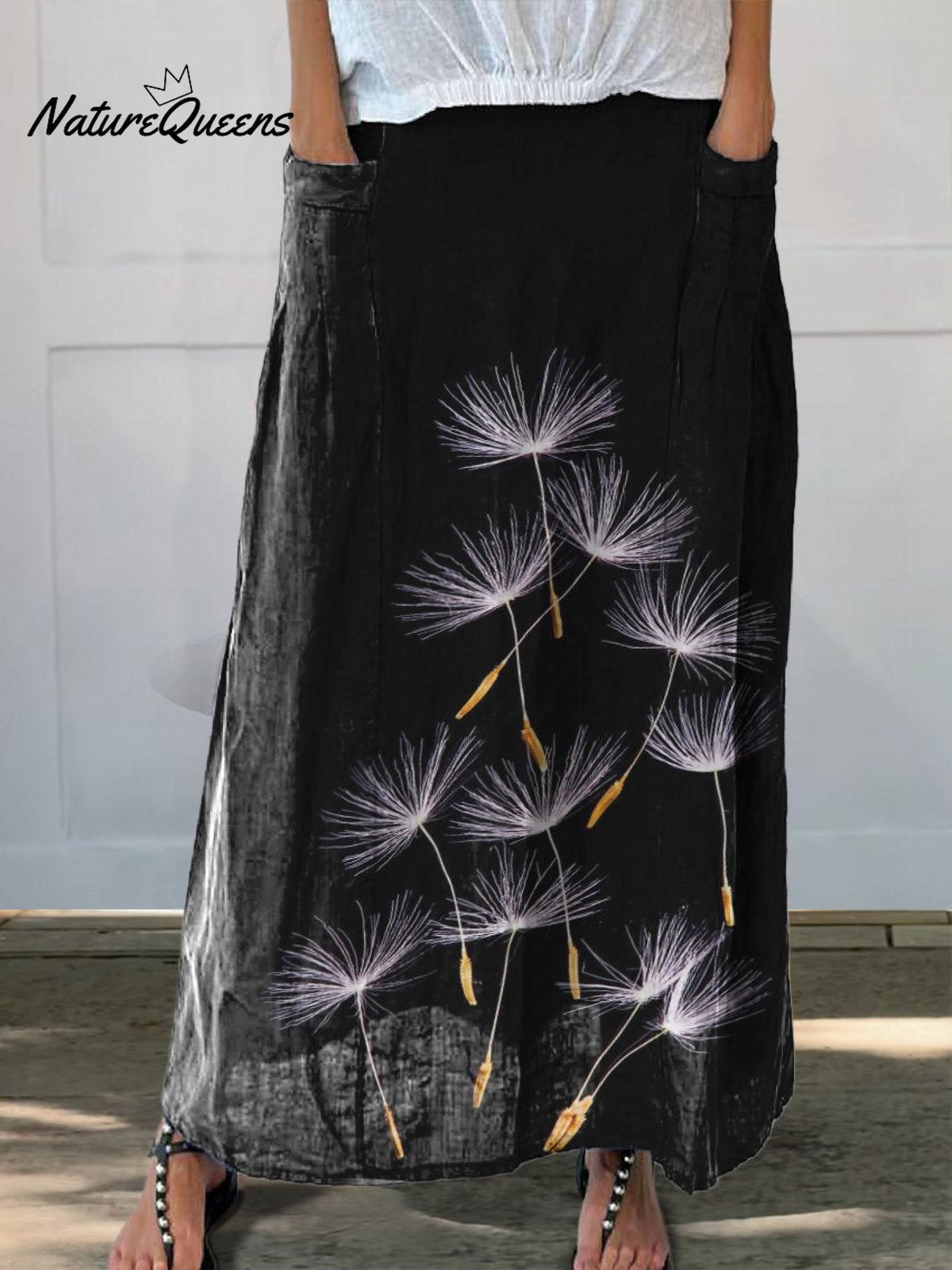 Women’s Flowers Dandelion Casual Print Linen Pocket Skirt