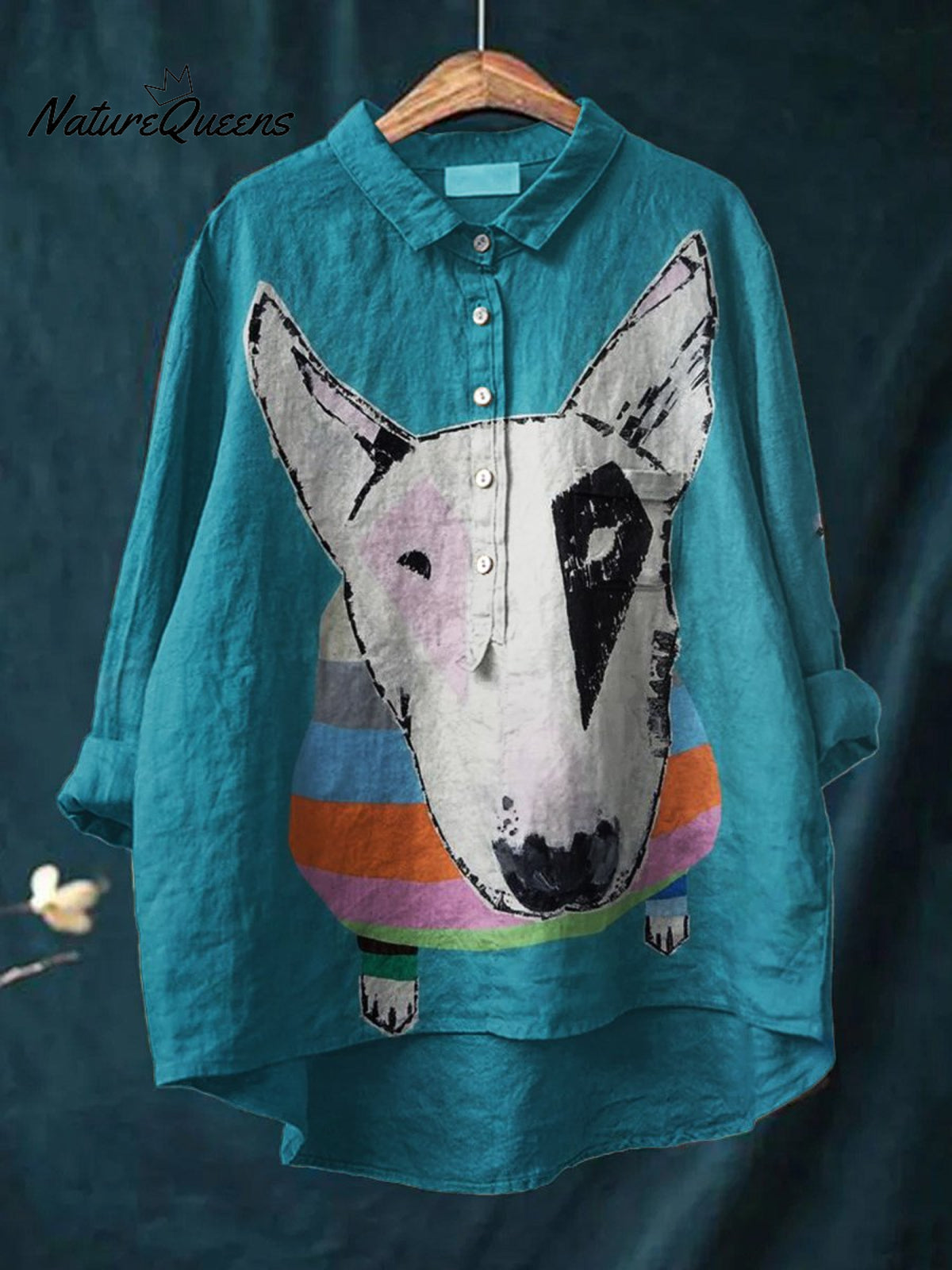 Women's Funny BullArt Print Casual Cotton And Linen Shirt