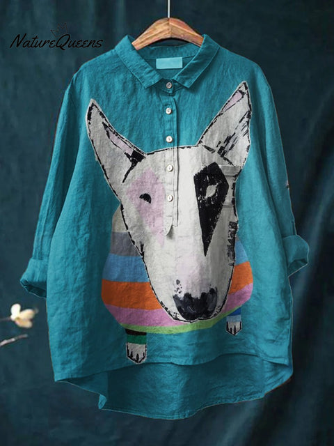 Women's Funny Bull  Art Print Casual Cotton And Linen Shirt