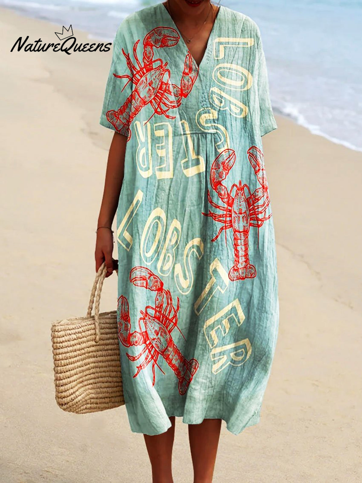 Women's Vintage Lobster Art Print Flowy Dress