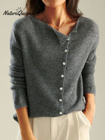 Women's Retro Style Round Neck Single-Row Button Cashmere Knit Thin Cardigan