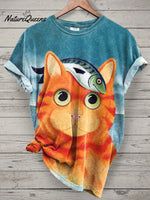 Funny CatArt Print Casual T-shirt
