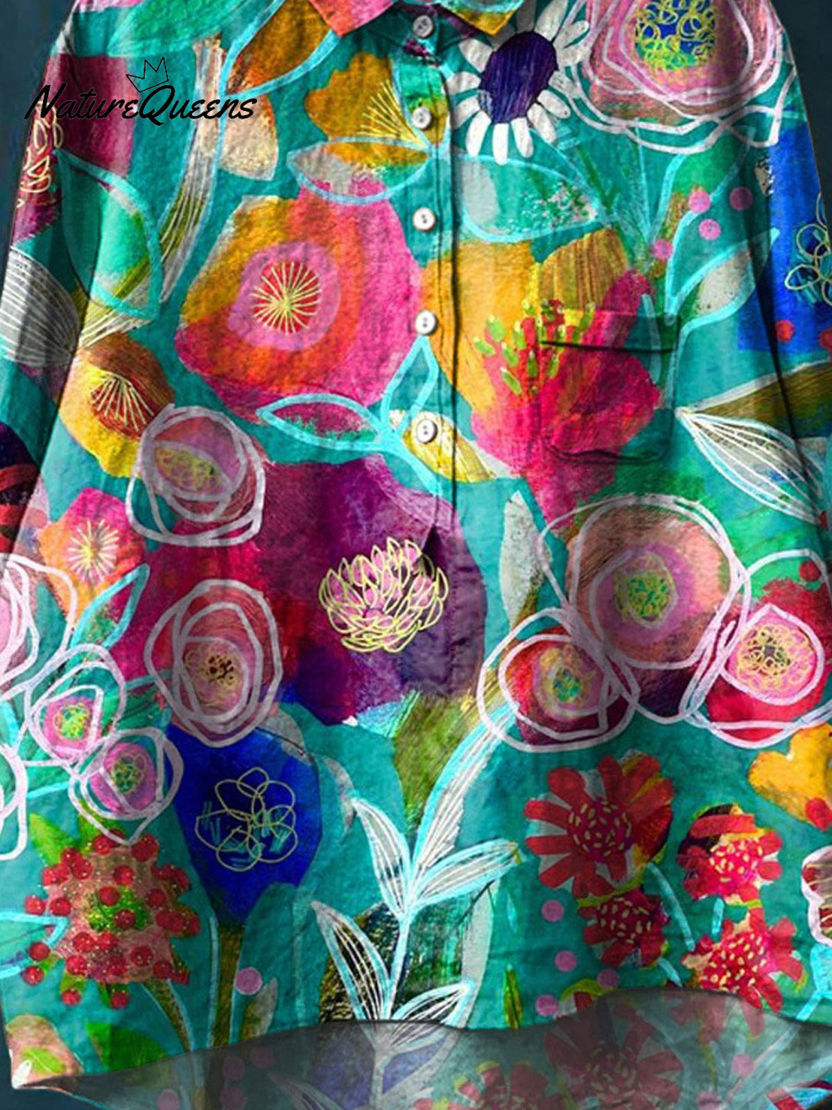 Vintage Lovely Floral Art Print Casual Cotton And Linen Shirt