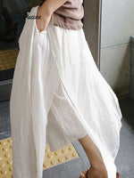 Women's Plain ColorCasual Nine-point Pants Fake Two-piece Cotton And Linen Wide-leg Pants Skirt