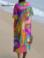 Women's Vintage Abstract Painting Art Print Flowy Dress