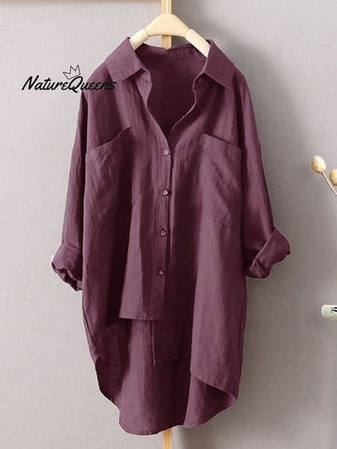 Women's Solid Color Loose Elegant Casual Cotton And Linen Shirt