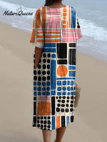 Women's Vintage Abstract Geometric Pattern Art Print Flowy Dress