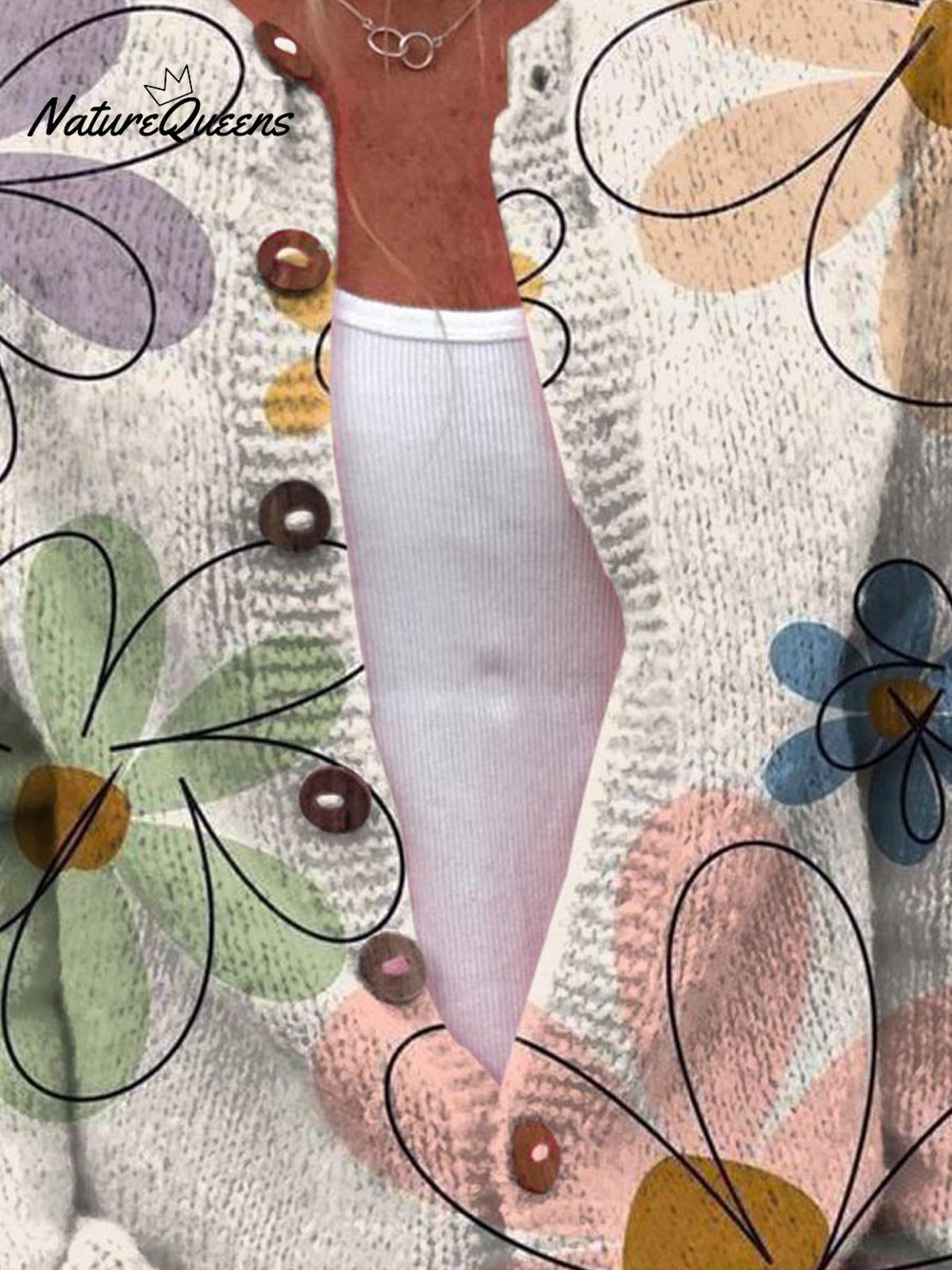 Women's Lovely Floral Art Print Buttoned Cardigan Sweater