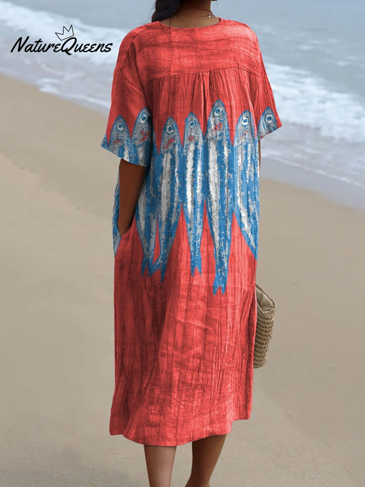 Women's Vintage Lovely Sardines Art Print Flowy Dress