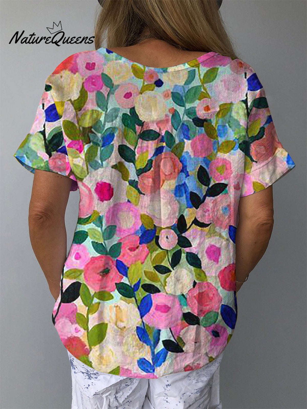 Colorful Spring Floral Garden Printed Women's Casual Cotton And Linen Shirt