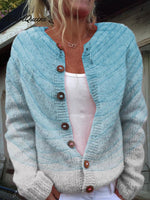 Vintage Light Blue Gradient Water Ripple Abstract Art Print Buttoned Cardigan Sweater