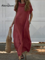 Women’s Turndown Collar Linen Pocket Dress Red / S