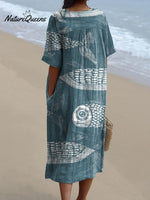 Women's Vintage Lovely Fish Art Print Flowy Dress